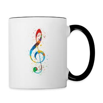 Violinschlüssel-Farben-Spritzer-Kunst bunt u. Vibrierend - Tasse zweifarbig - Weiß/Schwarz - Rechts