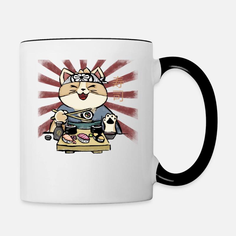Sushi Katze - Tasse zweifarbig - Weiß/Schwarz