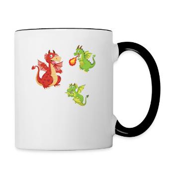 Drachen Kindergeburtstag Geburtstag Ritter 6 Jahre - Tasse zweifarbig - Weiß/Schwarz - Rechts