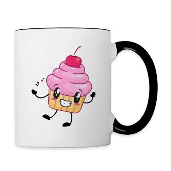 Cupcake Muffin Comicfigur Musik - Tasse zweifarbig - Weiß/Schwarz - Rechts