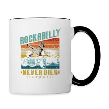 Vintage 50s RnR Design - Rockabilly never dies - Tasse zweifarbig - Weiß/Schwarz - Rechts