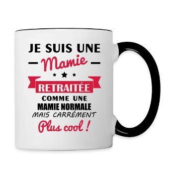 Mamie retraitée, retraite, cadeau départ retraite - Mug contrasté - blanc/noir - Droite