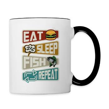Pêcheur Pêche Manger Sommeil Poisson Répéter Drôle - Mug contrasté - blanc/noir - Droite
