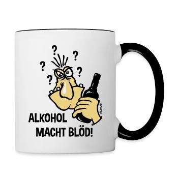 Alkohol Macht Blöd! (Karikatur / 3C) - Tasse zweifarbig - Weiß/Schwarz - Rechts