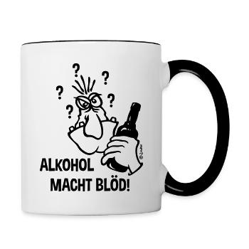 Alkohol Macht Blöd! (Karikatur / 1C) - Tasse zweifarbig - Weiß/Schwarz - Rechts
