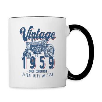 Oldtimer Traktor Farmer Geburtstag Jahrgang 1959 - Tasse zweifarbig - Weiß/Schwarz - Rechts