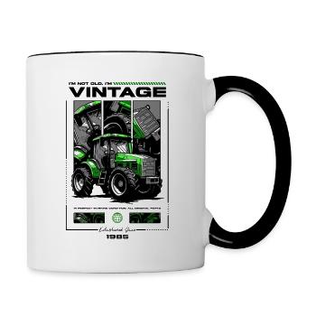 Oldtimer Traktor Bauer Geburtstag Jahrgang 1985 - Tasse zweifarbig - Weiß/Schwarz - Rechts