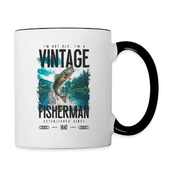 Vintage Forelle Fischer Angeln Geburtstag 1947 - Tasse zweifarbig - Weiß/Schwarz - Rechts