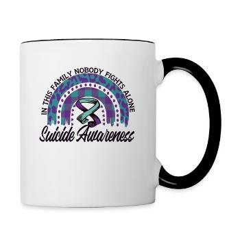 Prévention du suicide Nous portons du turquoise-violet - Mug contrasté - blanc/noir - Droite