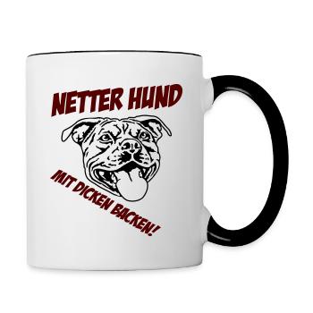 Netter Hund mit dicken Backen schwarz - Tasse zweifarbig - Weiß/Schwarz - Rechts