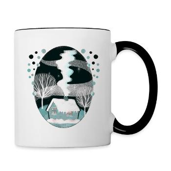 Hütte mit Schnee_Wintermotiv - Tasse zweifarbig - Weiß/Schwarz - Rechts