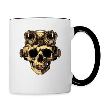 Dieselpunk Zombie Totenkopf - Tasse zweifarbig - Weiß/Schwarz - Rechts