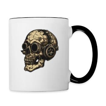 Dieselpunk Zombie Totenkopf - Tasse zweifarbig - Weiß/Schwarz - Rechts