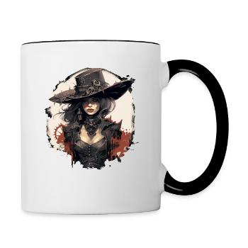 Emo Cowboy Steampunk Fille - Mug contrasté - blanc/noir - Droite