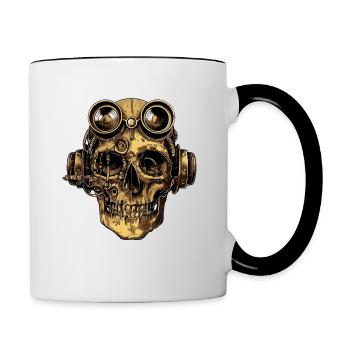 Crâne de zombie steampunk - Mug contrasté - blanc/noir - Droite
