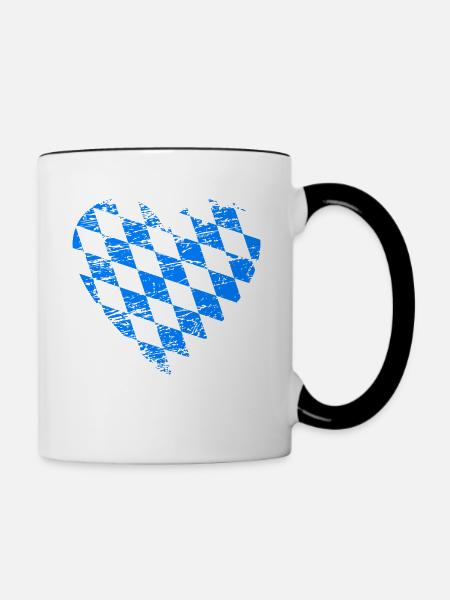 Bayern Flagge Herz Vintage Used Look - Tasse zweifarbig - Weiß/Schwarz