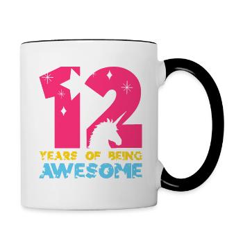 12 YEARS OF BEING AWESOME UNICORN 12TH BIRTHDAY - Contrasting Mug - white/black - Right