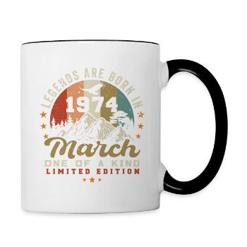 März 1974 Jahrgang Geburtstag Retro Geschenk - Tasse zweifarbig - Weiß/Schwarz - Rechts
