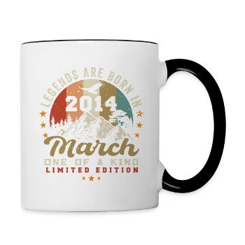 März 2014 Jahrgang Geburtstag Retro Geschenk - Tasse zweifarbig - Weiß/Schwarz - Rechts