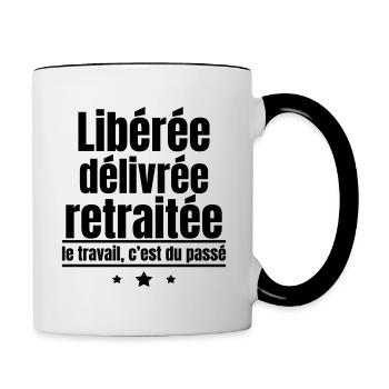 libérée retraitée, cadeau de départ à la retraite - Mug contrasté - blanc/noir - Droite