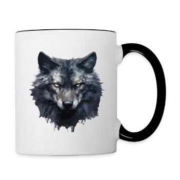 Cooles Wolfs Design - Tasse zweifarbig - Weiß/Schwarz - Rechts