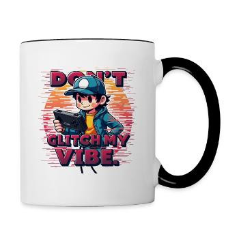 Don't Glitch my Vibe Retro-Gaming-Junge mit Kappe - Tasse zweifarbig - Weiß/Schwarz - Rechts