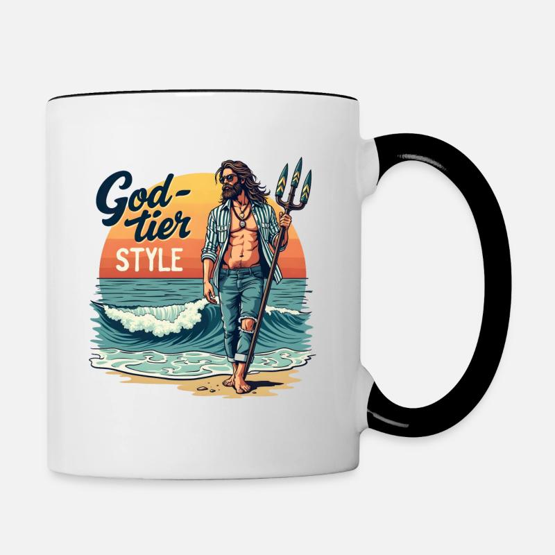 God Tier Style - Hipster Poseidon - Tasse zweifarbig - Weiß/Schwarz