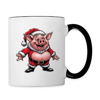 Schweinchen Christmas - Tasse zweifarbig - Weiß/Schwarz - Rechts
