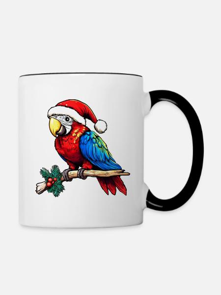 Weihnachten Papageien - Tasse zweifarbig - Weiß/Schwarz