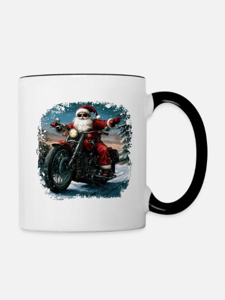 Motorradfahrer Weihnachtsmann - Tasse zweifarbig - Weiß/Schwarz