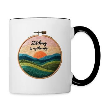 La couture est ma thérapie - Broderie Broderie Art - Mug contrasté - blanc/noir - Droite
