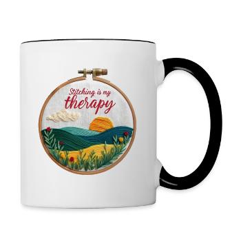 Stitching is my therapy - Sticken Stickkunst - Tasse zweifarbig - Weiß/Schwarz - Rechts