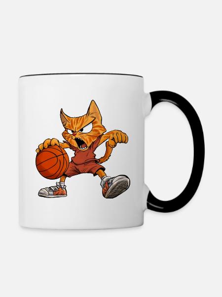Katzen Basketball - Tasse zweifarbig - Weiß/Schwarz