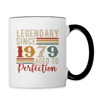Legendär seit 1979. Geburtstagsgeschenk 1979 - Tasse zweifarbig - Weiß/Schwarz - Rechts