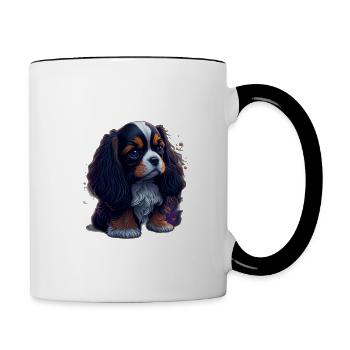 Cavalier King Charles Spaniel - Tasse zweifarbig - Weiß/Schwarz - Rechts