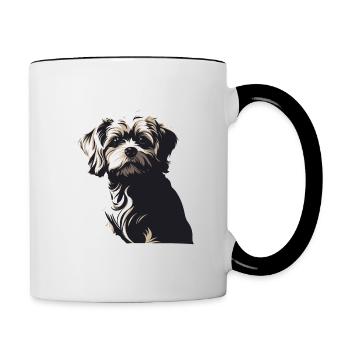 Lhasa Apso Hund Porträtbild - Tasse zweifarbig - Weiß/Schwarz - Rechts