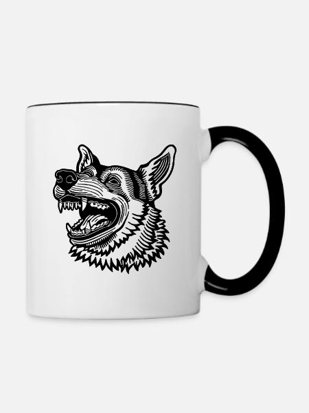 Schäferhund Hund Hundekopf - Tasse zweifarbig - Weiß/Schwarz