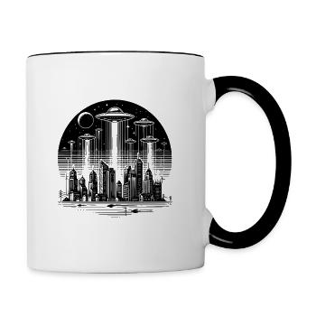 UFOs on the City - Contrasting Mug - white/black - Right