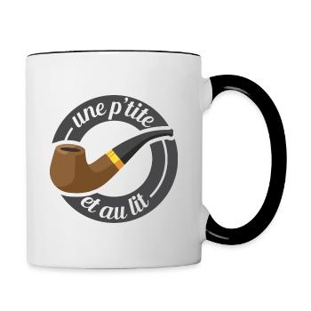 Une p'tite pipe et au lit - Mug contrasté - blanc/noir - Droite