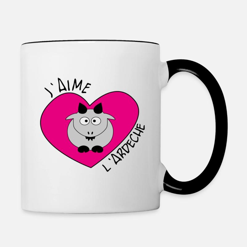 J'aime l'Ardèche (chèvre cœur rose) - Mug contrasté - blanc/noir