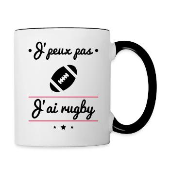 J'peux pas j'ai rugby - Mug contrasté - blanc/noir - Droite