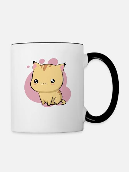 Niedliche Putzige Katze - Tasse zweifarbig - Weiß/Schwarz