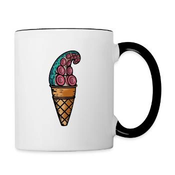 Tentakel Oktopus Arm in Eiswaffel. - Tasse zweifarbig - Weiß/Schwarz - Rechts