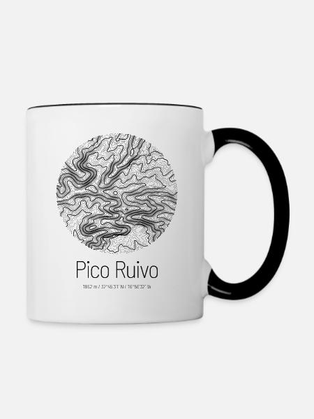 Pico Ruivo | Landkarte Topografie Design - Tasse zweifarbig - Weiß/Schwarz