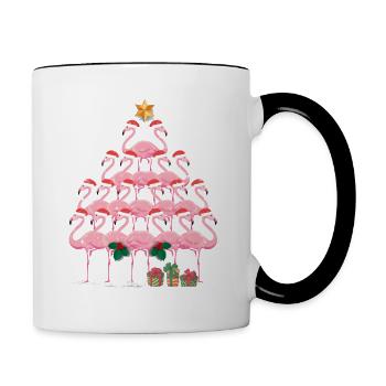 Weihnachtsbaum-Flamingo - Tasse zweifarbig - Weiß/Schwarz - Rechts