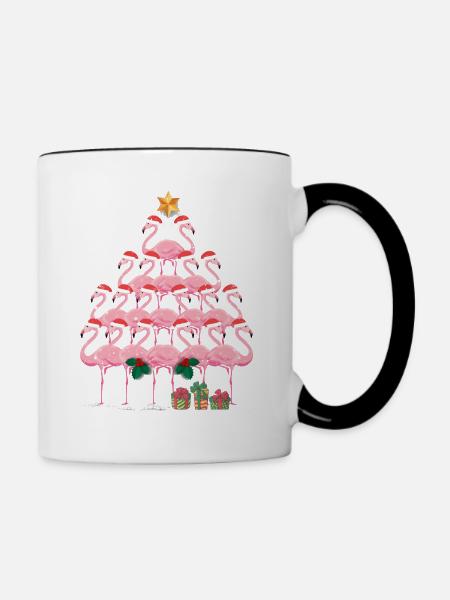 Weihnachtsbaum-Flamingo - Tasse zweifarbig - Weiß/Schwarz
