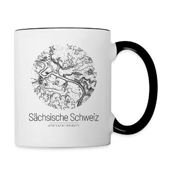 Sächsische Schweiz | Landkarte Topografie Design - Tasse zweifarbig - Weiß/Schwarz - Rechts