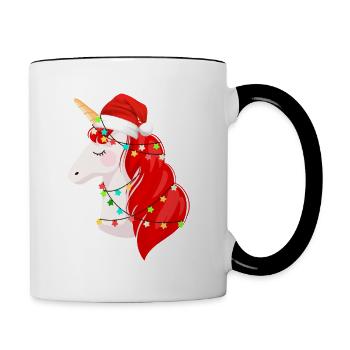 Weihnachts-Einhorn - Tasse zweifarbig - Weiß/Schwarz - Rechts