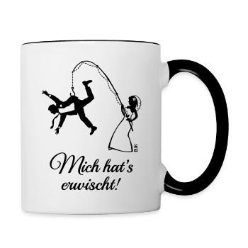 Mich Hat’s Erwischt! (Bräutigam, Angel, JGA, 2C) - Tasse zweifarbig - Weiß/Schwarz - Rechts