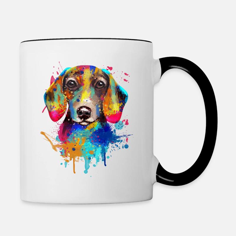Dackel Dachshund Teckel Illustration - Tasse zweifarbig - Weiß/Schwarz